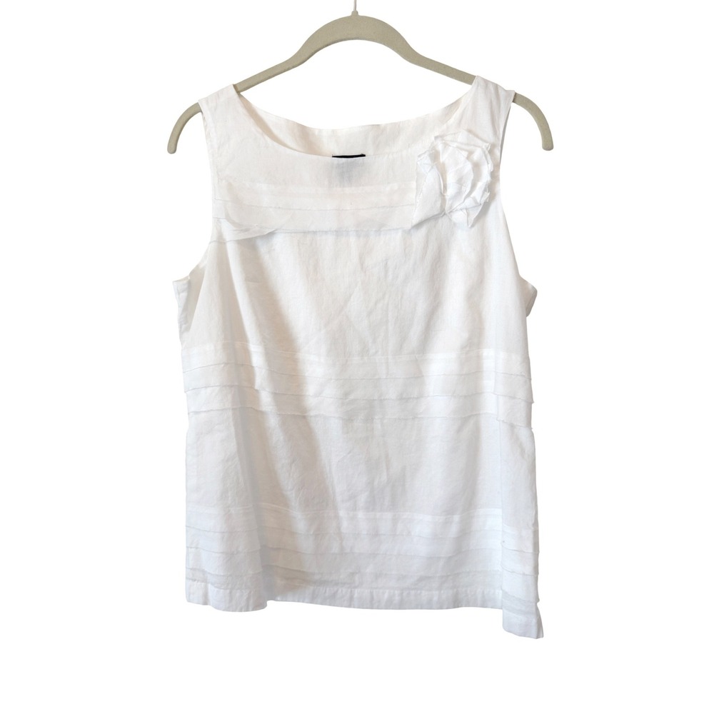 Talbots Womens White 100% Cotton Sleeveless Rosette Tiered Shell Blouse Size 12